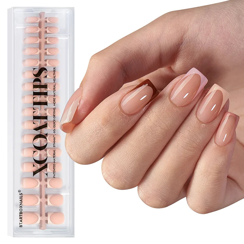 Brown Square French Tips Nails